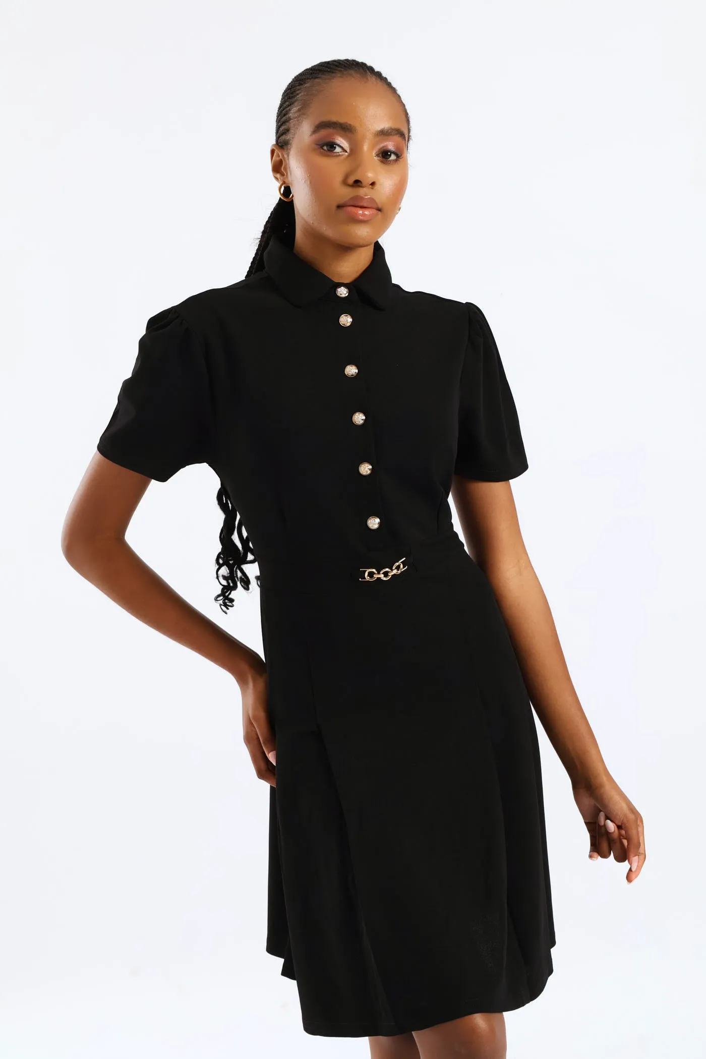 Box Pleated Preppy Dress - Black sold by Edgars