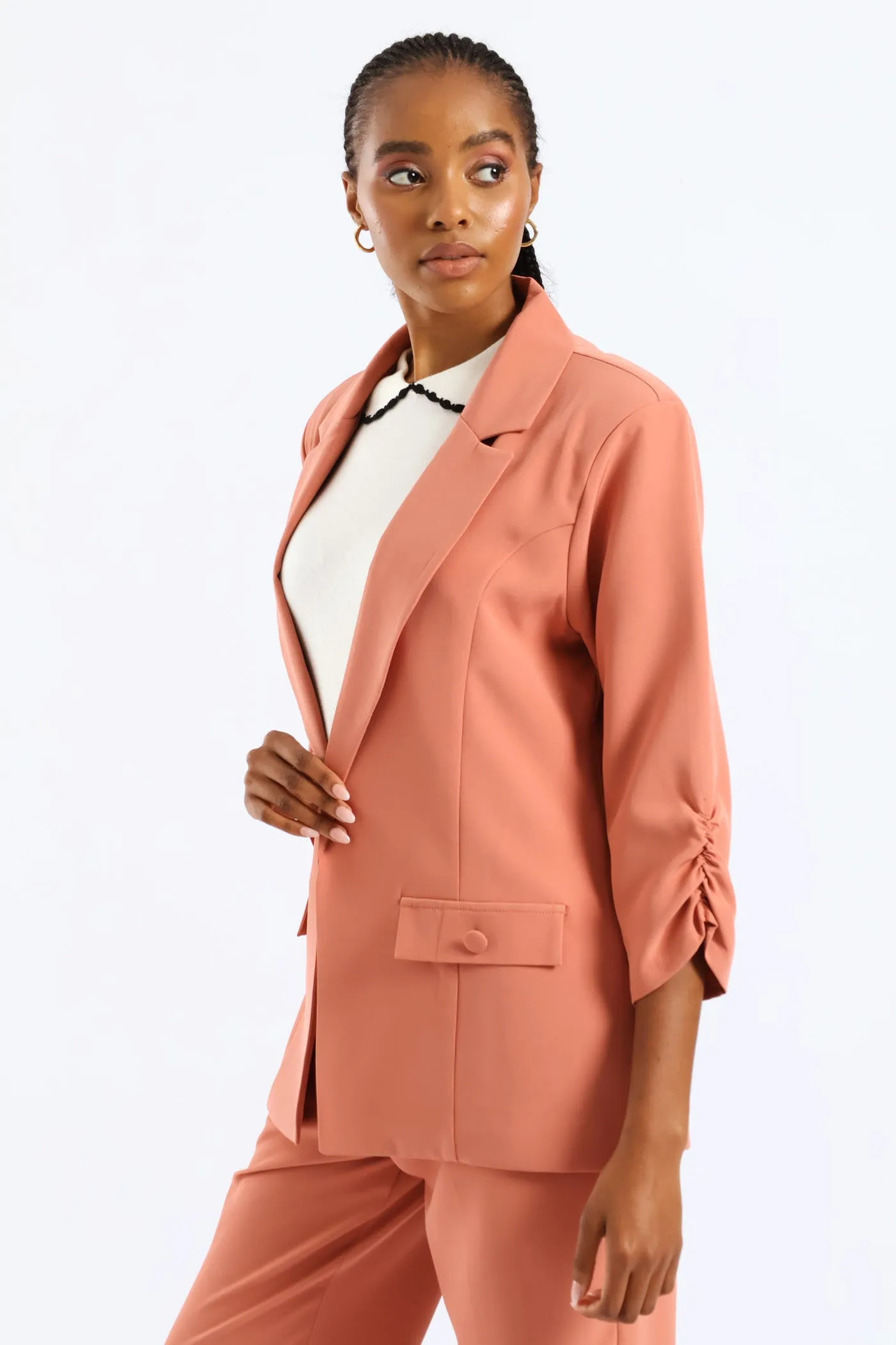 Ruched Sleeve Pocket Button Blazer - Dusty Pink sold by Edgars product image thumbnail 3