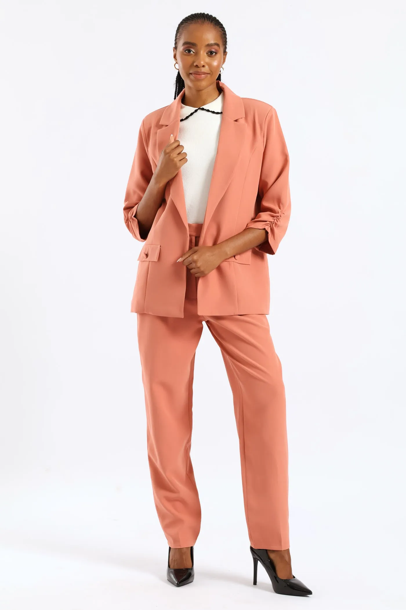 Ruched Sleeve Pocket Button Blazer - Dusty Pink sold by Edgars product image thumbnail 5