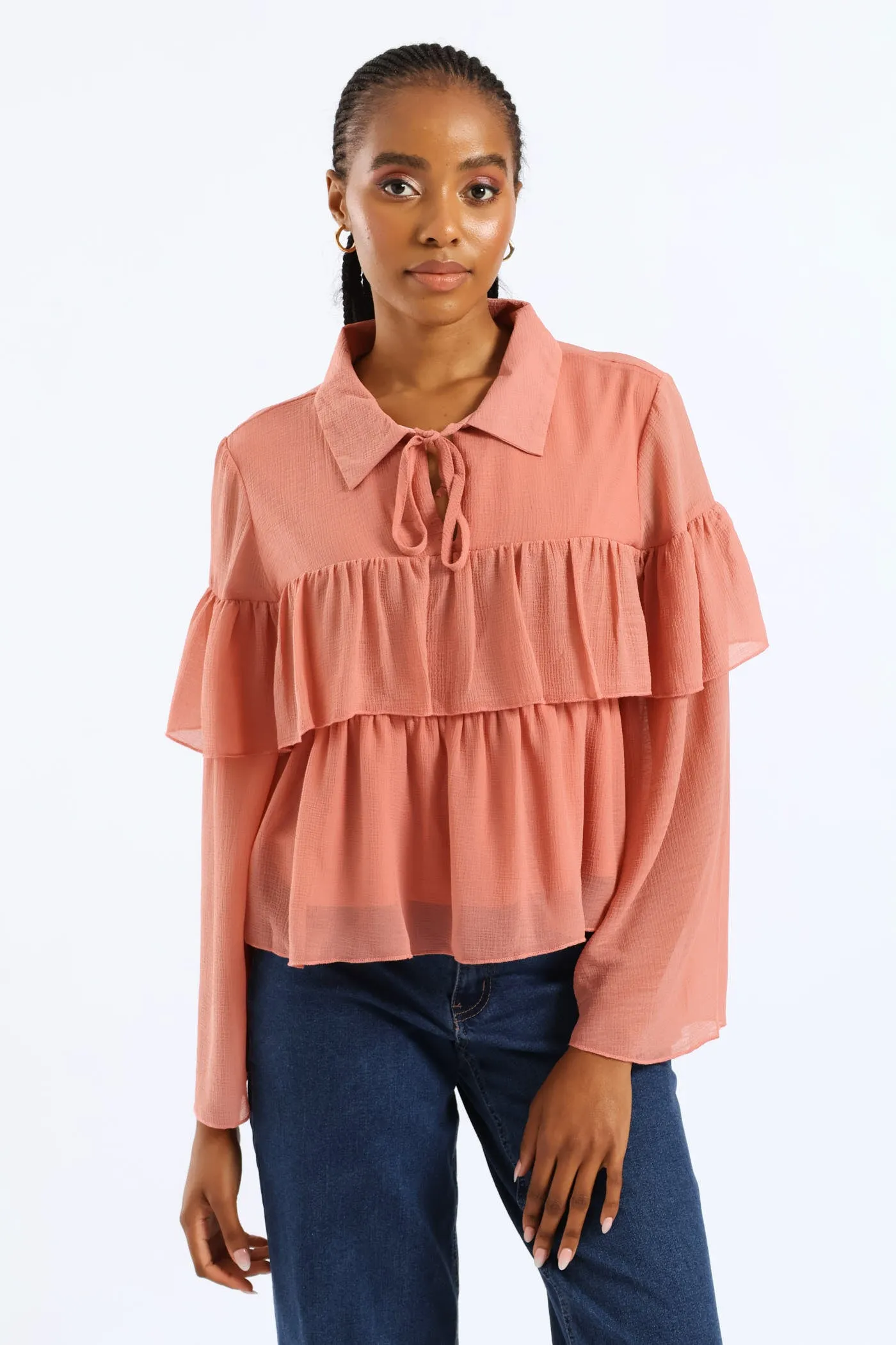 Ruffle Rara Blouse - Blush sold by Edgars