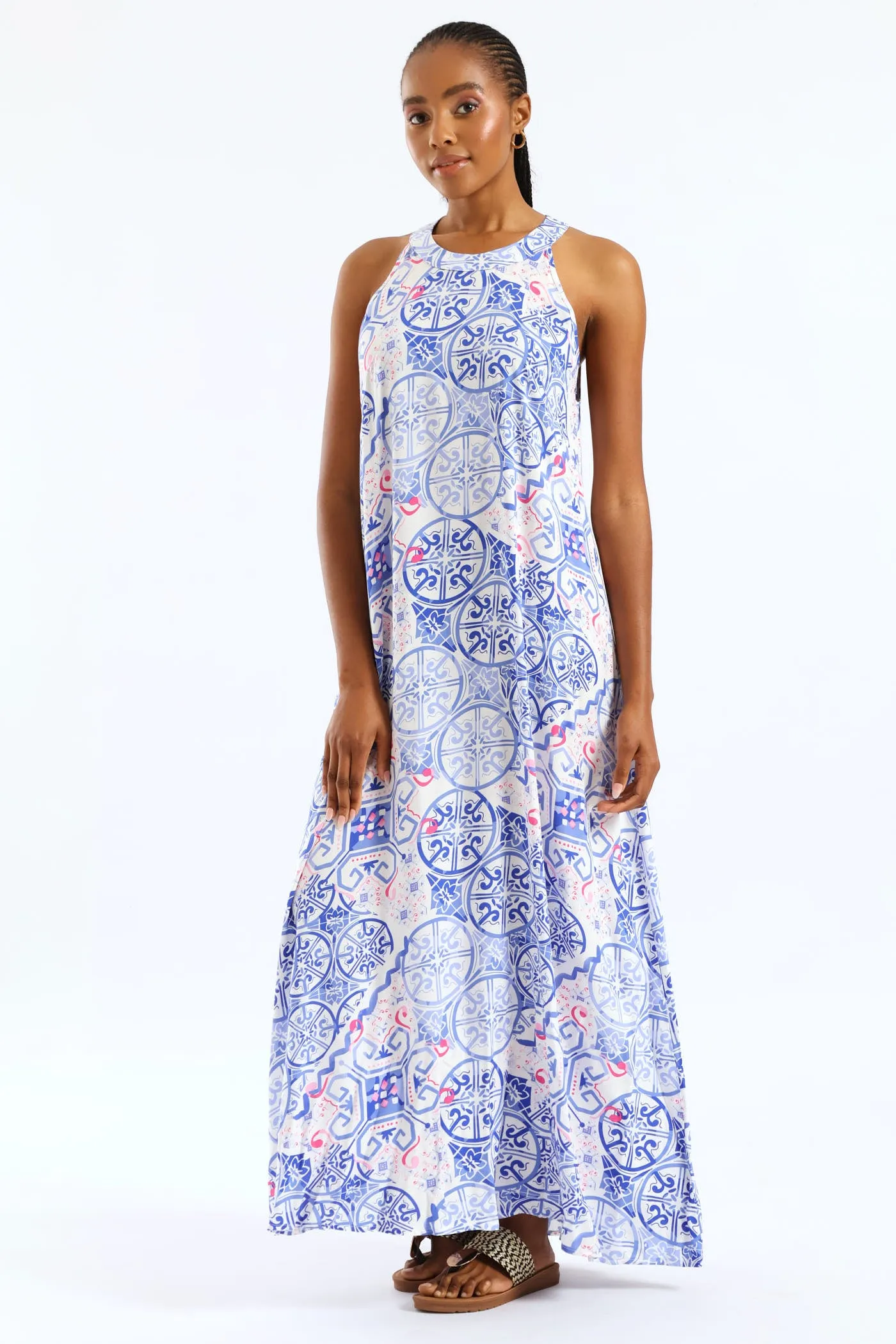 Halter Neck Maxi Dress - White/Blue sold by Edgars product image thumbnail 3