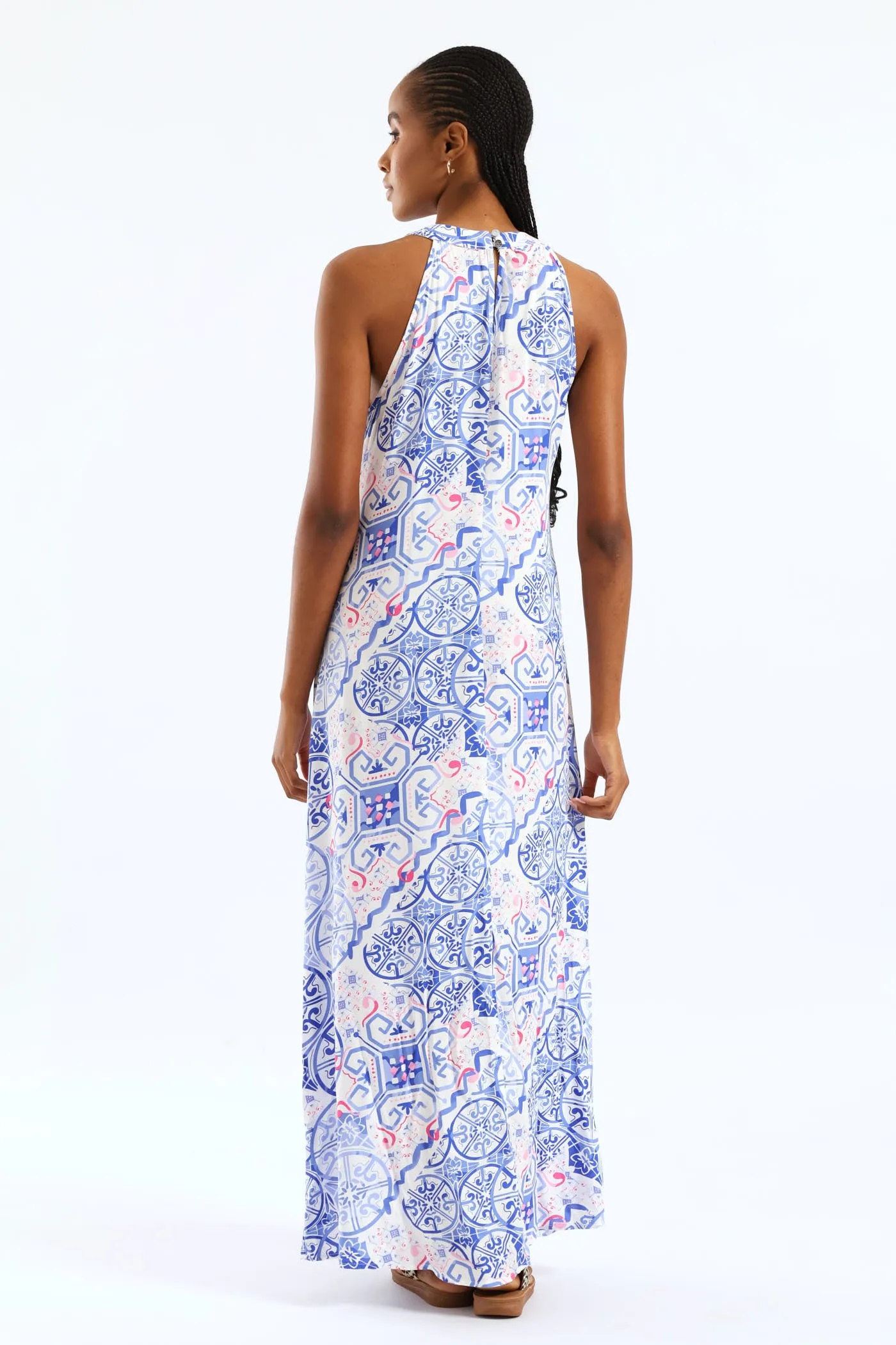 Halter Neck Maxi Dress - White/Blue sold by Edgars product image thumbnail 4