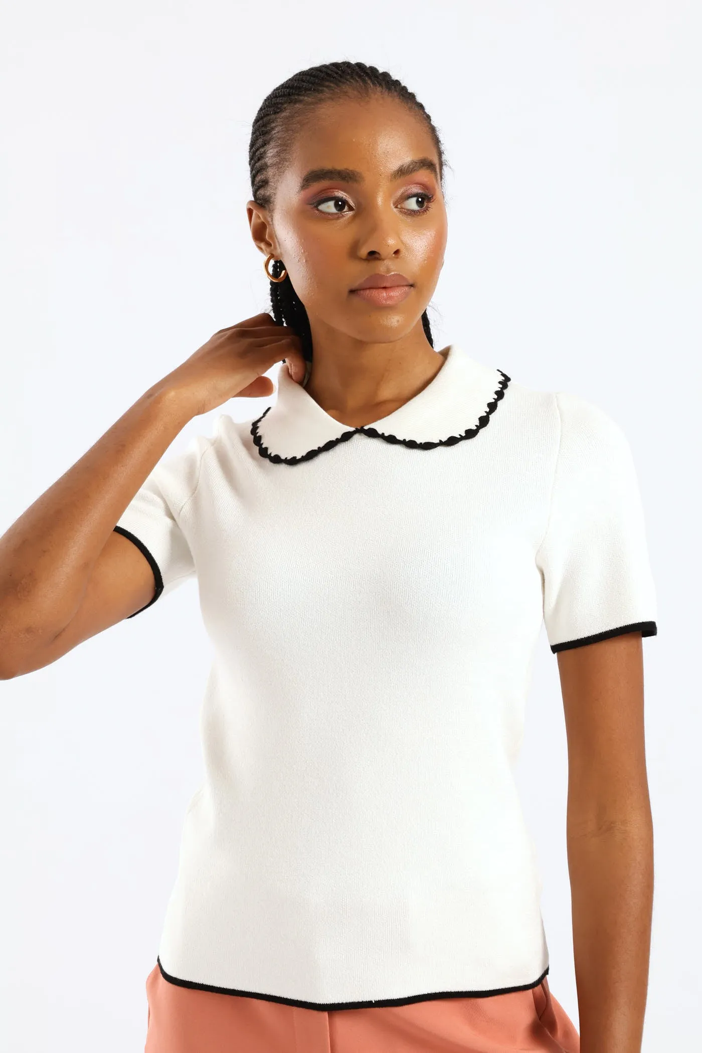 Peter Pan Tipped Pullover - White/Black sold by Edgars