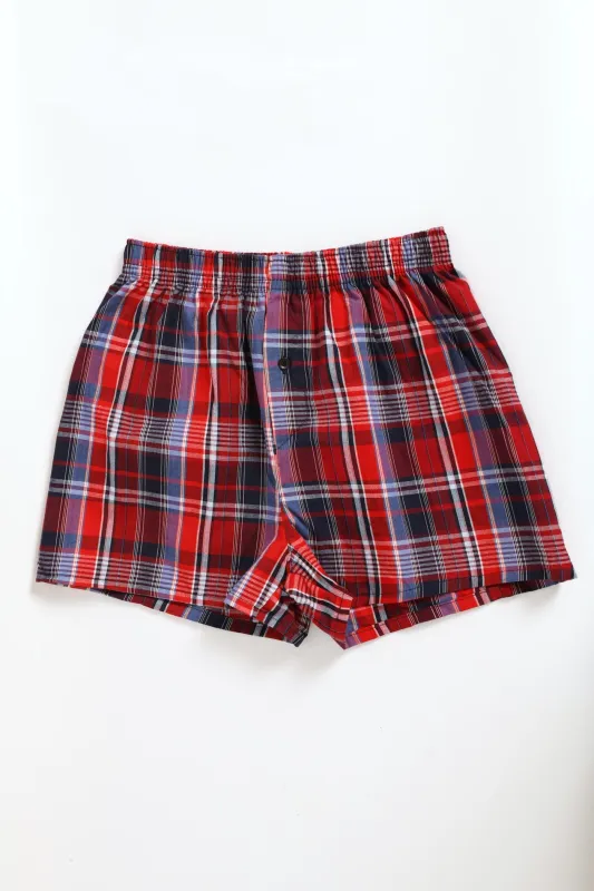 Single Big Check Boxer - Red/Mid Blue sold by Edgars