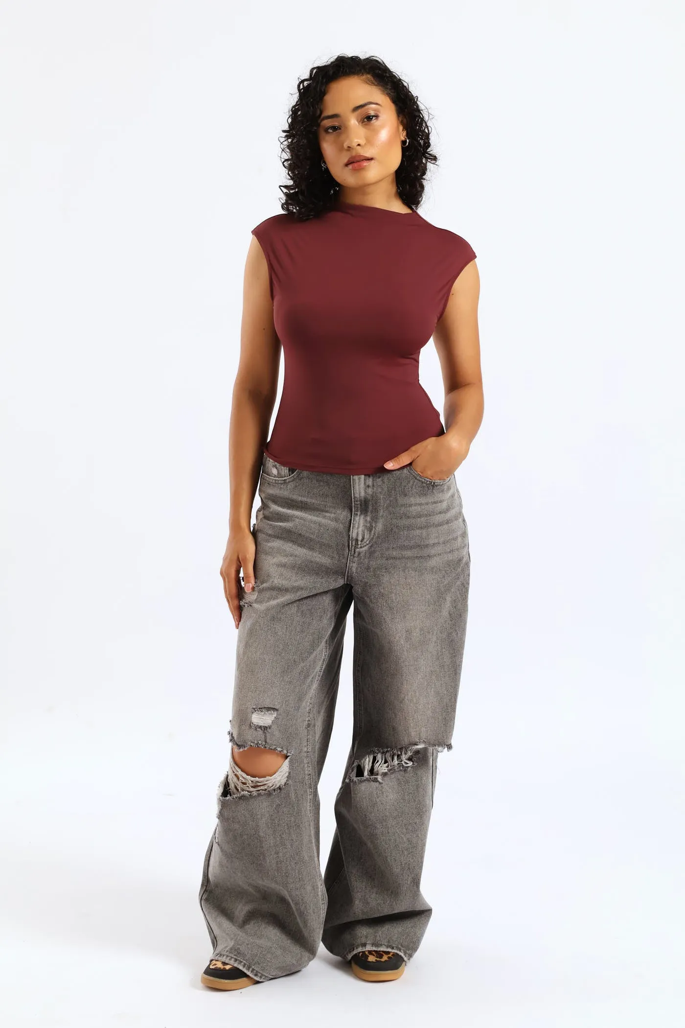 Cowl Boat Neck Open Back Top - Burgundy sold by Edgars product image thumbnail 5
