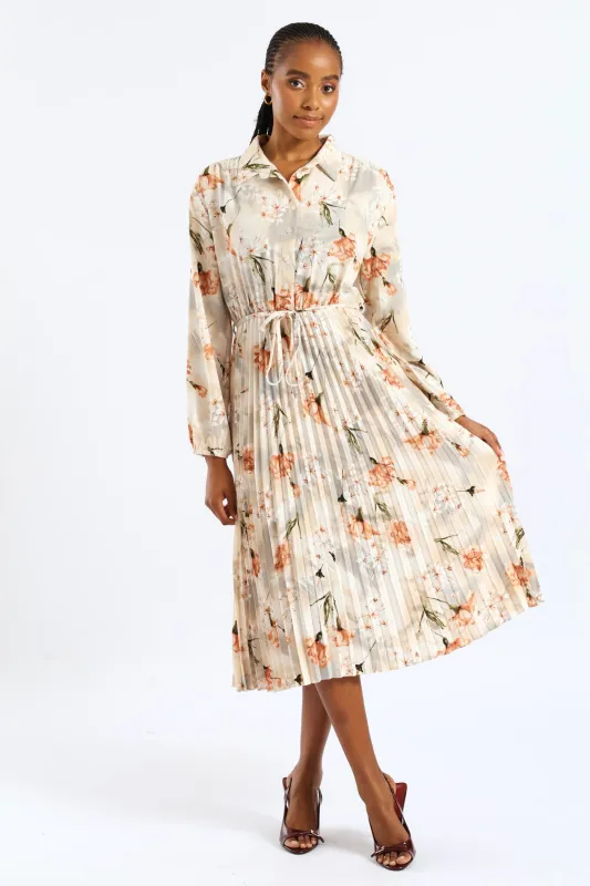 Crepe Pleated Maxi Dress - Cream sold by Edgars