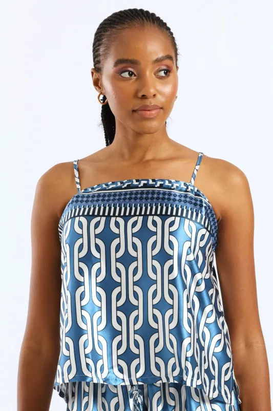 Adjustable Strap Satin Cami - White/Blue sold by Edgars