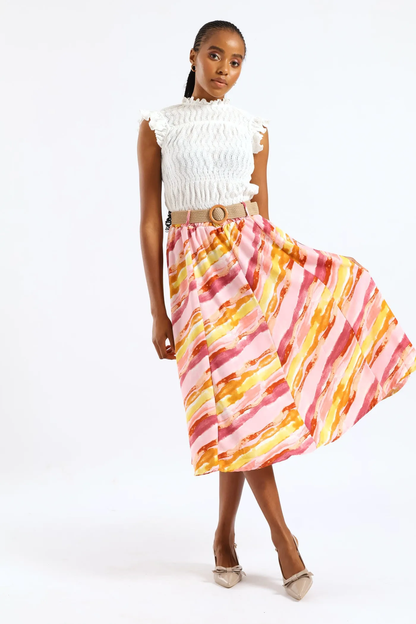 Rafia Belted Pleated Tie-Dye Midi Skirt - Blush sold by Edgars product image thumbnail 5