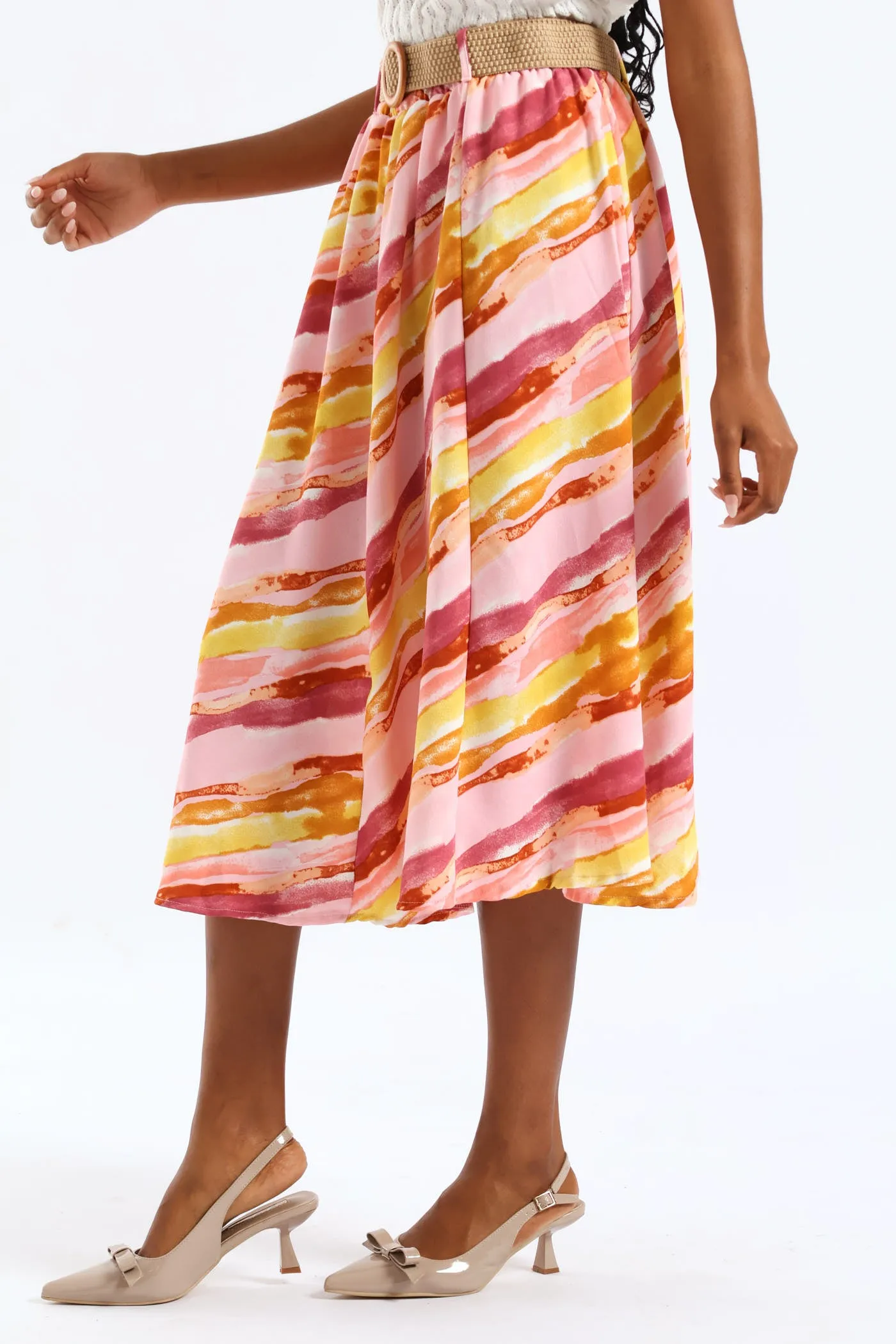 Rafia Belted Pleated Tie-Dye Midi Skirt - Blush sold by Edgars product image thumbnail 3