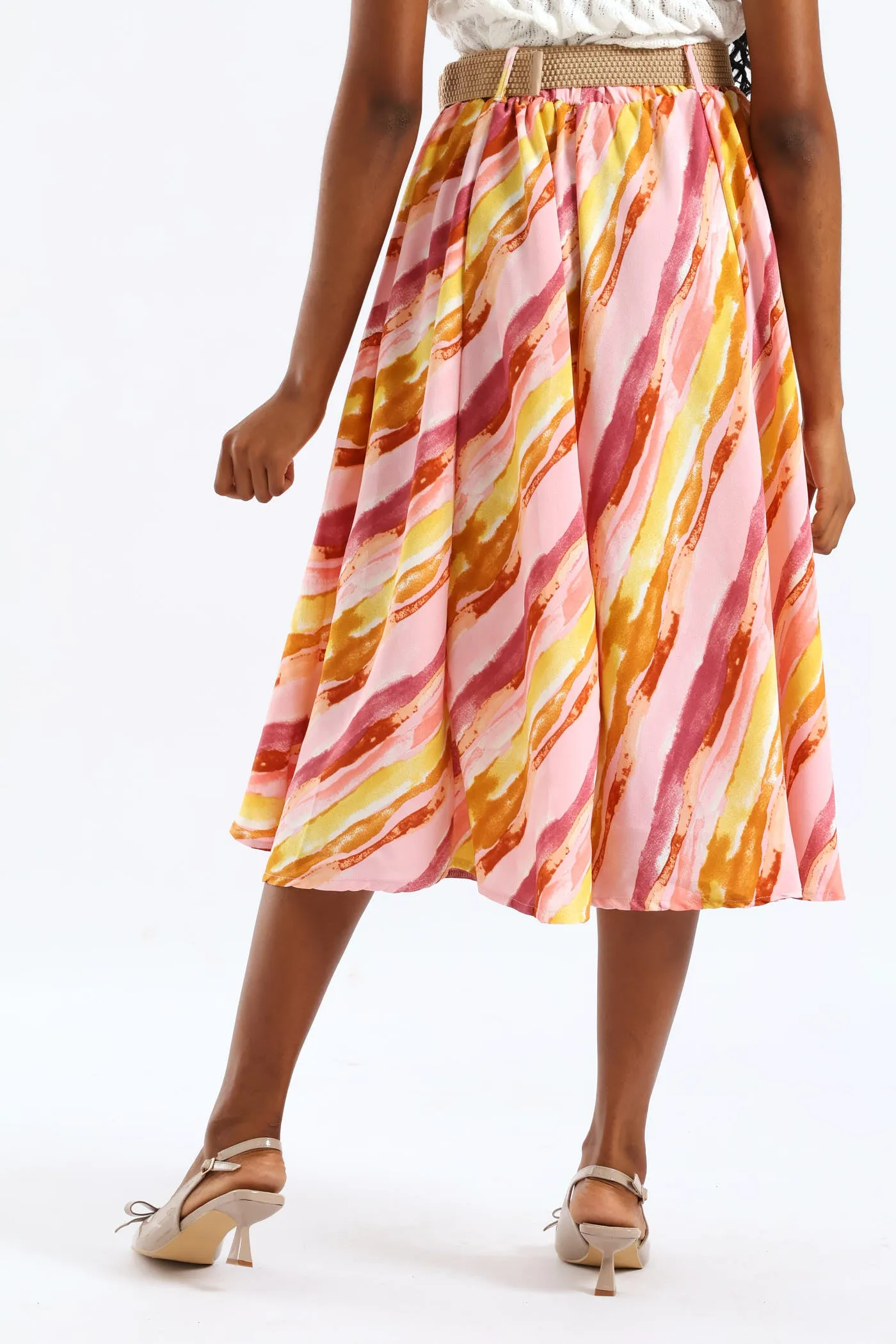 Rafia Belted Pleated Tie-Dye Midi Skirt - Blush sold by Edgars product image thumbnail 4