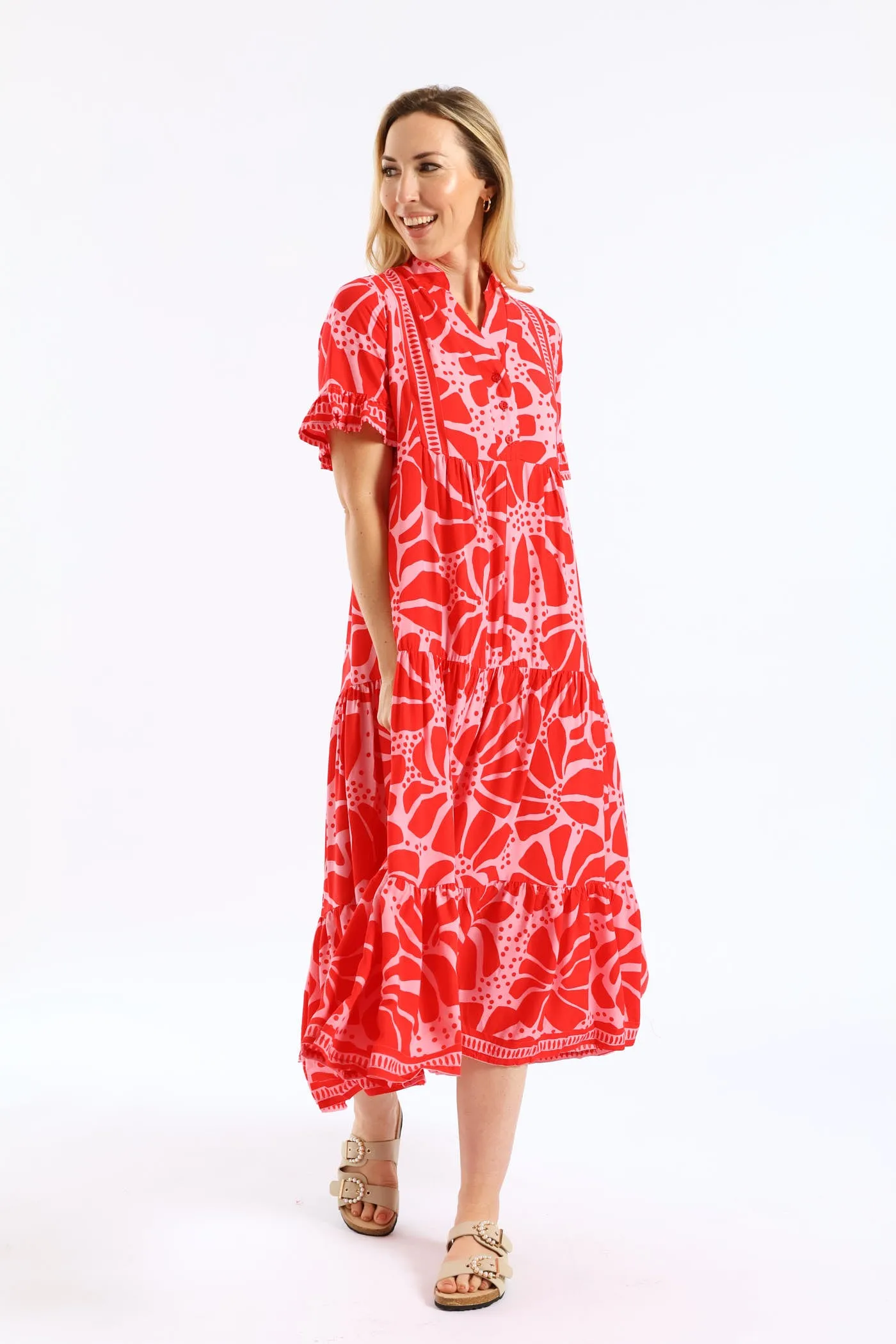 Floral Border Print Midaxi Dress - Red/Pink sold by Edgars