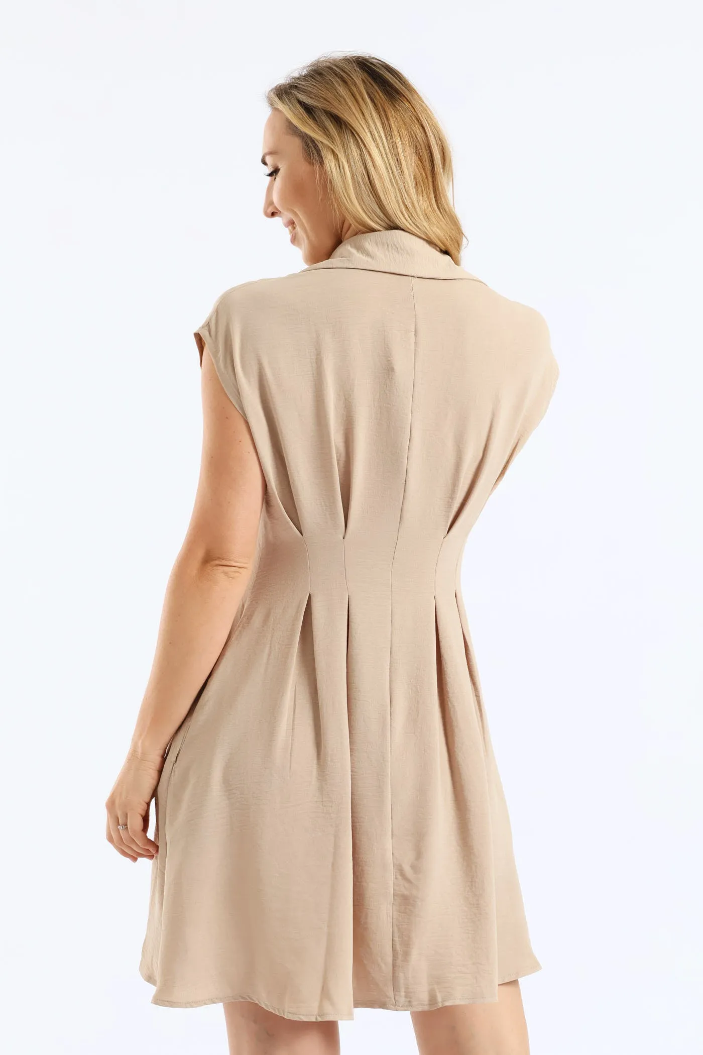 Button Through Pleated Bodice Mini Dress - Stone sold by Edgars product image thumbnail 4