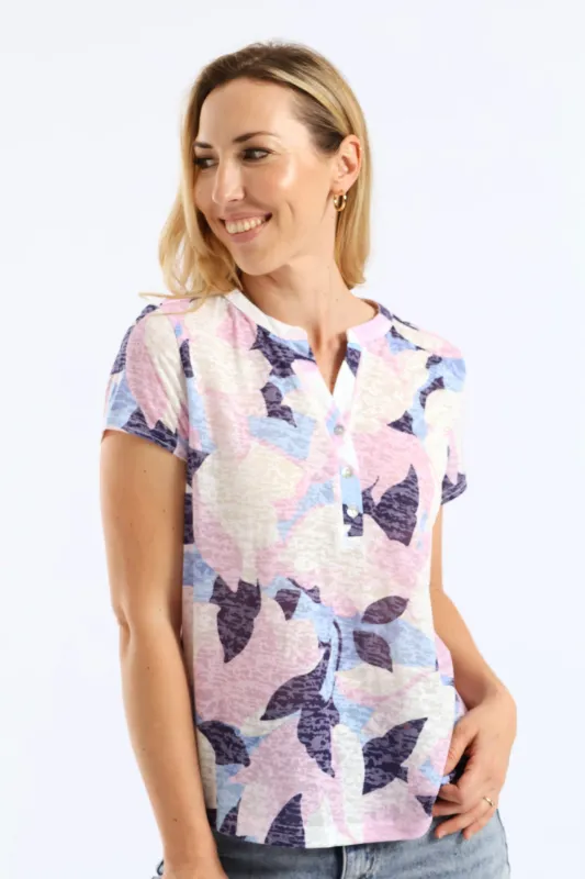 Burnout Henley T-Shirt - Pink/Blue sold by Edgars