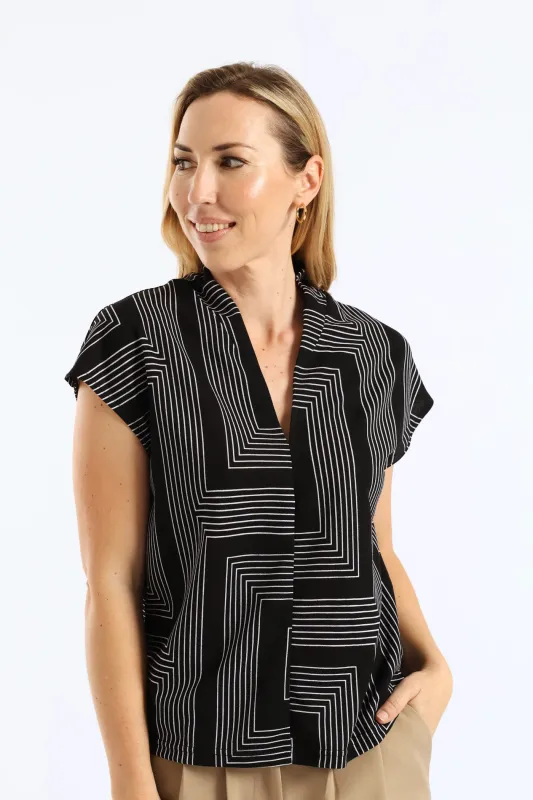 V-Neck Geo Basic Blouse - Black/White sold by Edgars