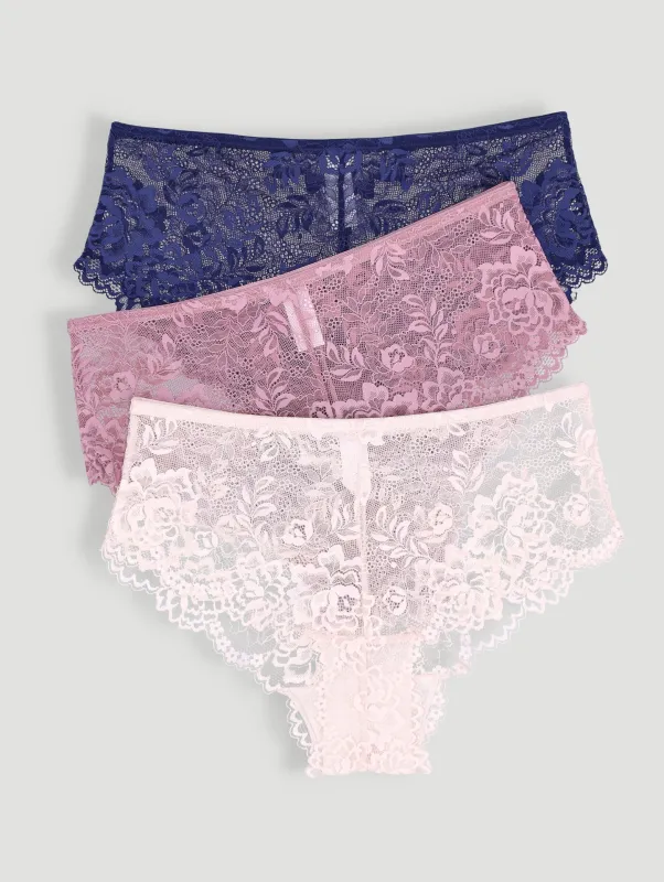 3 Pack Lace Boyleg Panties - Navy/Mauve/Cream sold by Edgars