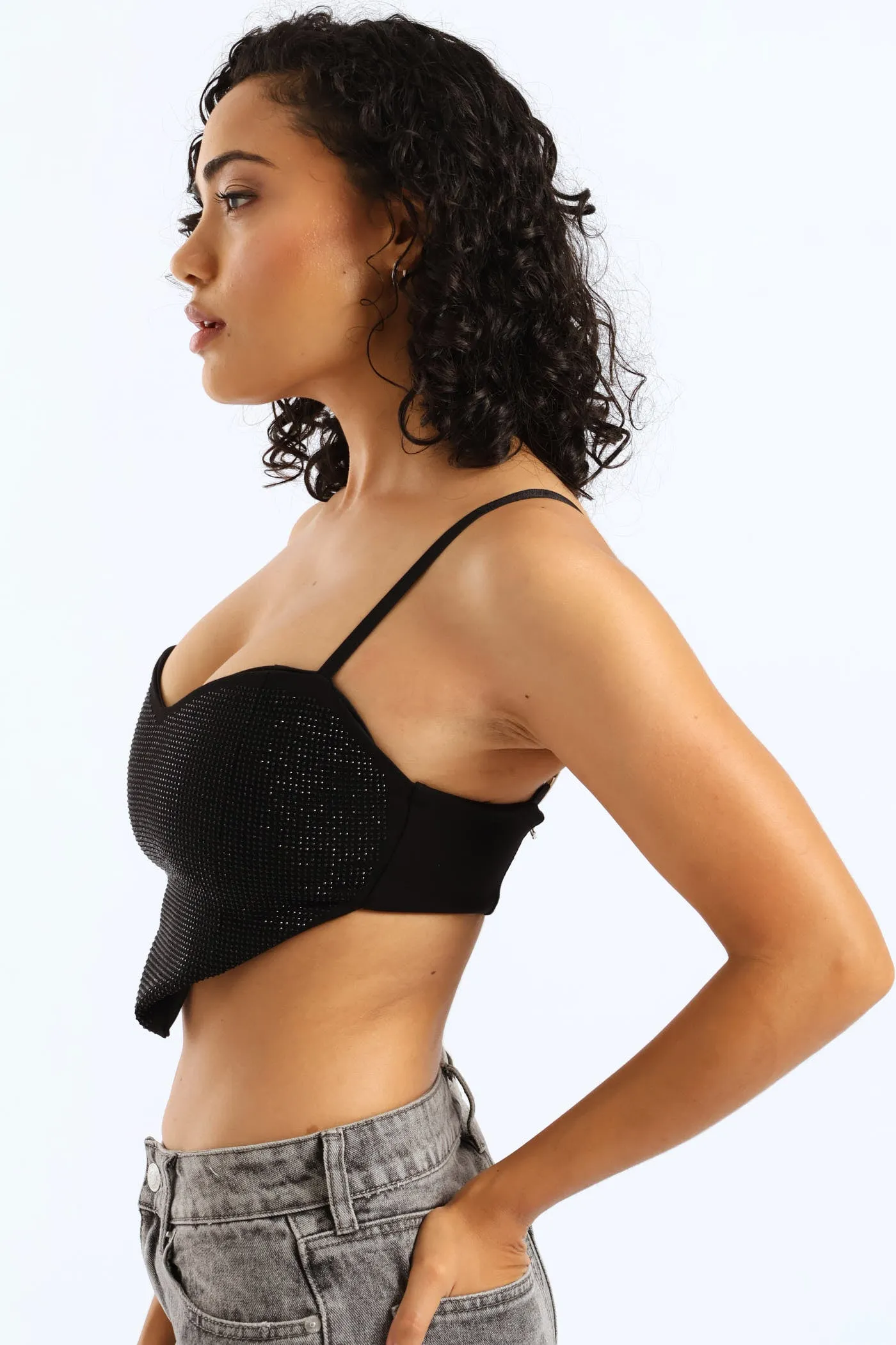 Heart Rhinestone Cropped Cami - Black sold by Edgars product image thumbnail 3