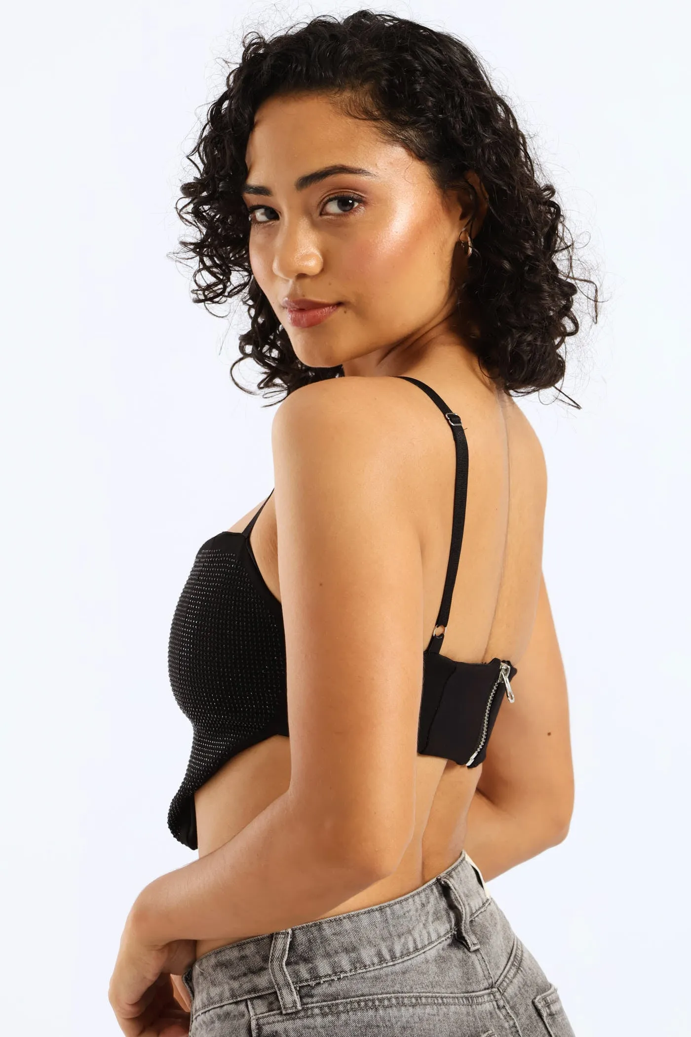 Heart Rhinestone Cropped Cami - Black sold by Edgars product image thumbnail 4