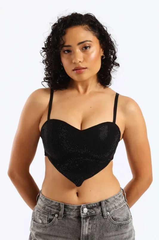 Heart Rhinestone Cropped Cami - Black sold by Edgars
