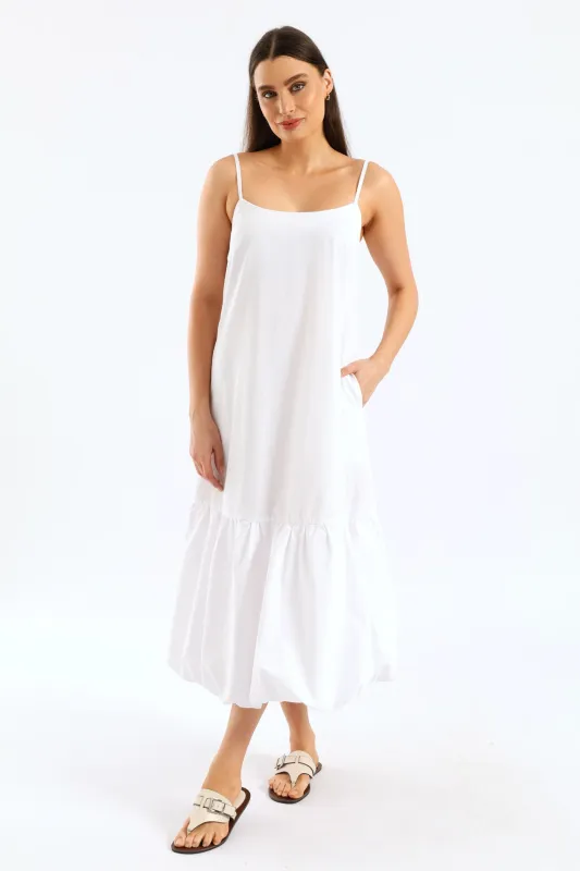 Strappy Drop Bubble Hem Slip Midi Dress - White sold by Edgars