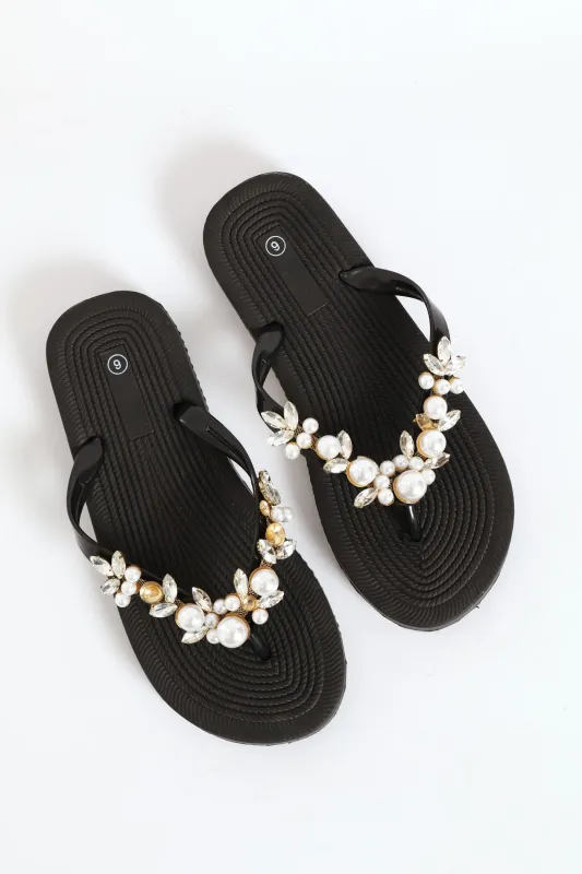 Jeweled Flip Flop - Black sold by Edgars