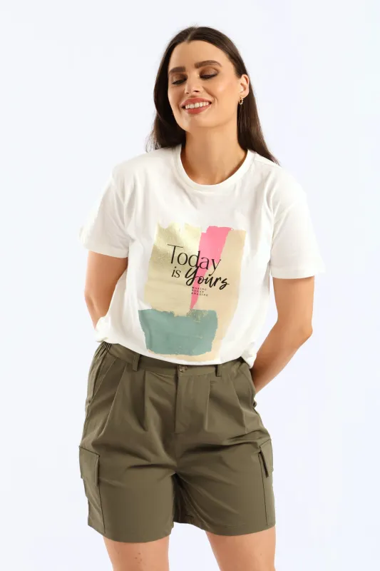 Pleat Front Utility Pocket Mid Thigh Shorts - Light Fatigue sold by Edgars