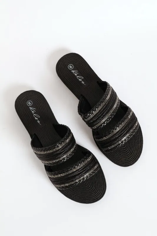 Double Band Tape Diamante Sandal - Black sold by Edgars