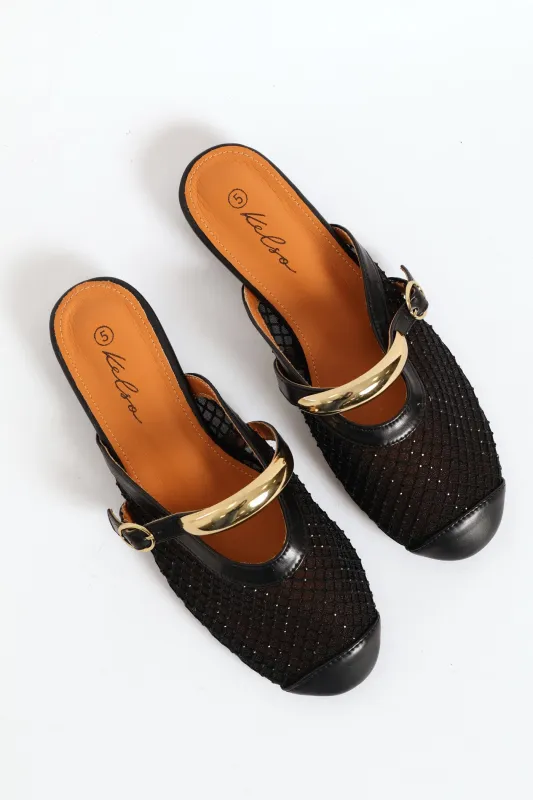 Gold Trim Detail Diamante Push In  - Black sold by Edgars