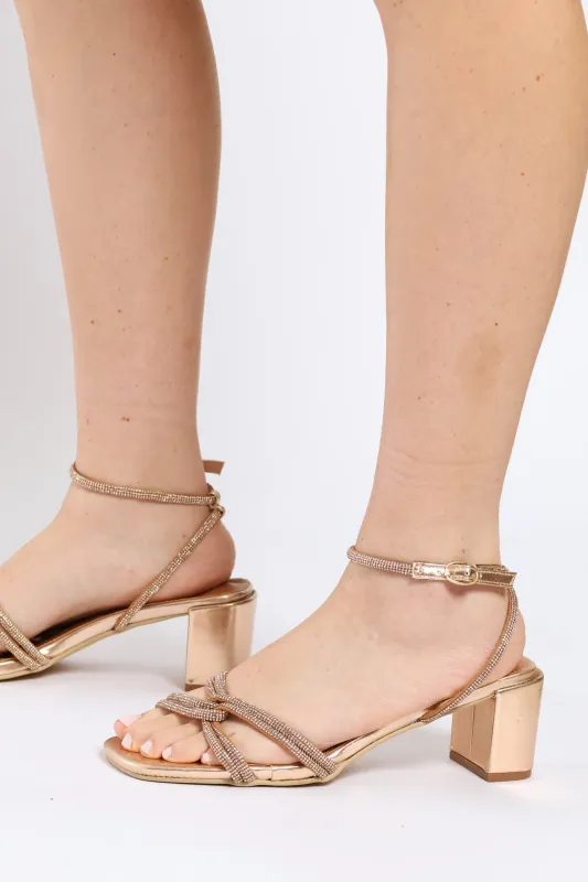 Interlinked Diamante Strap Sandal Heel - Rose Gold sold by Edgars