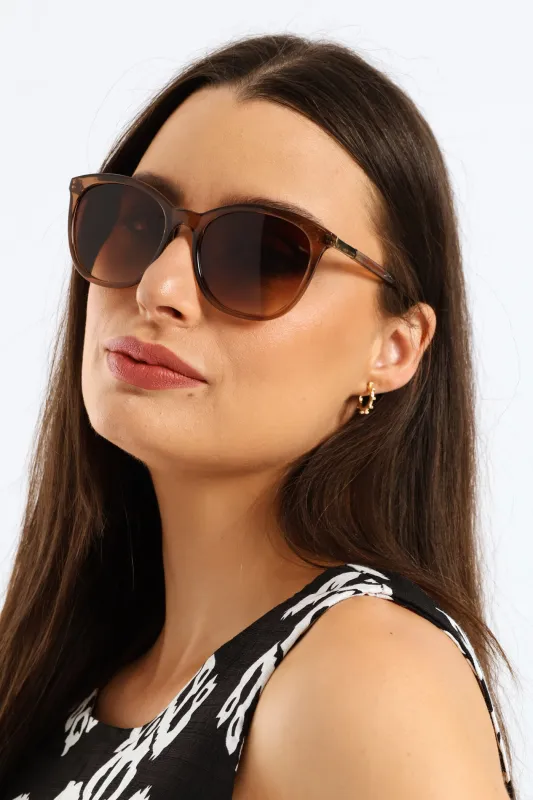Rounded Gold Temple Catseye Sunglasses - Light Brown sold by Edgars