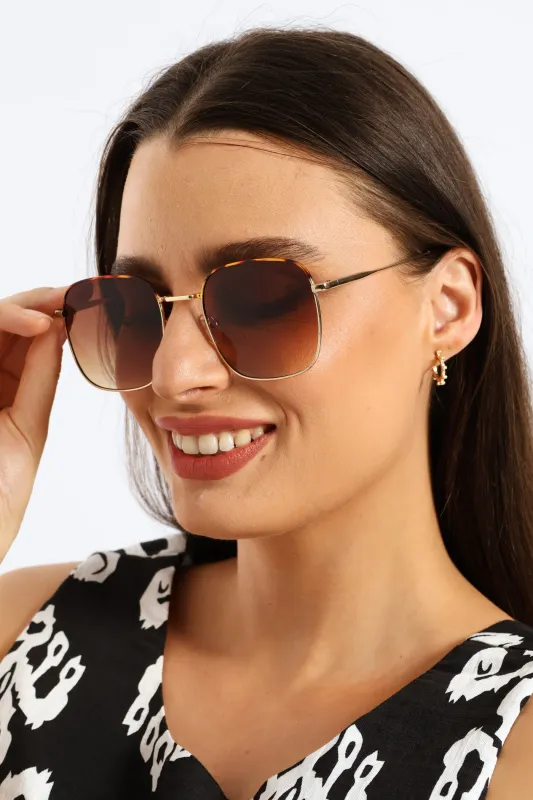 Half Trim Square Frame Sunglasses - Gold made by Edgars