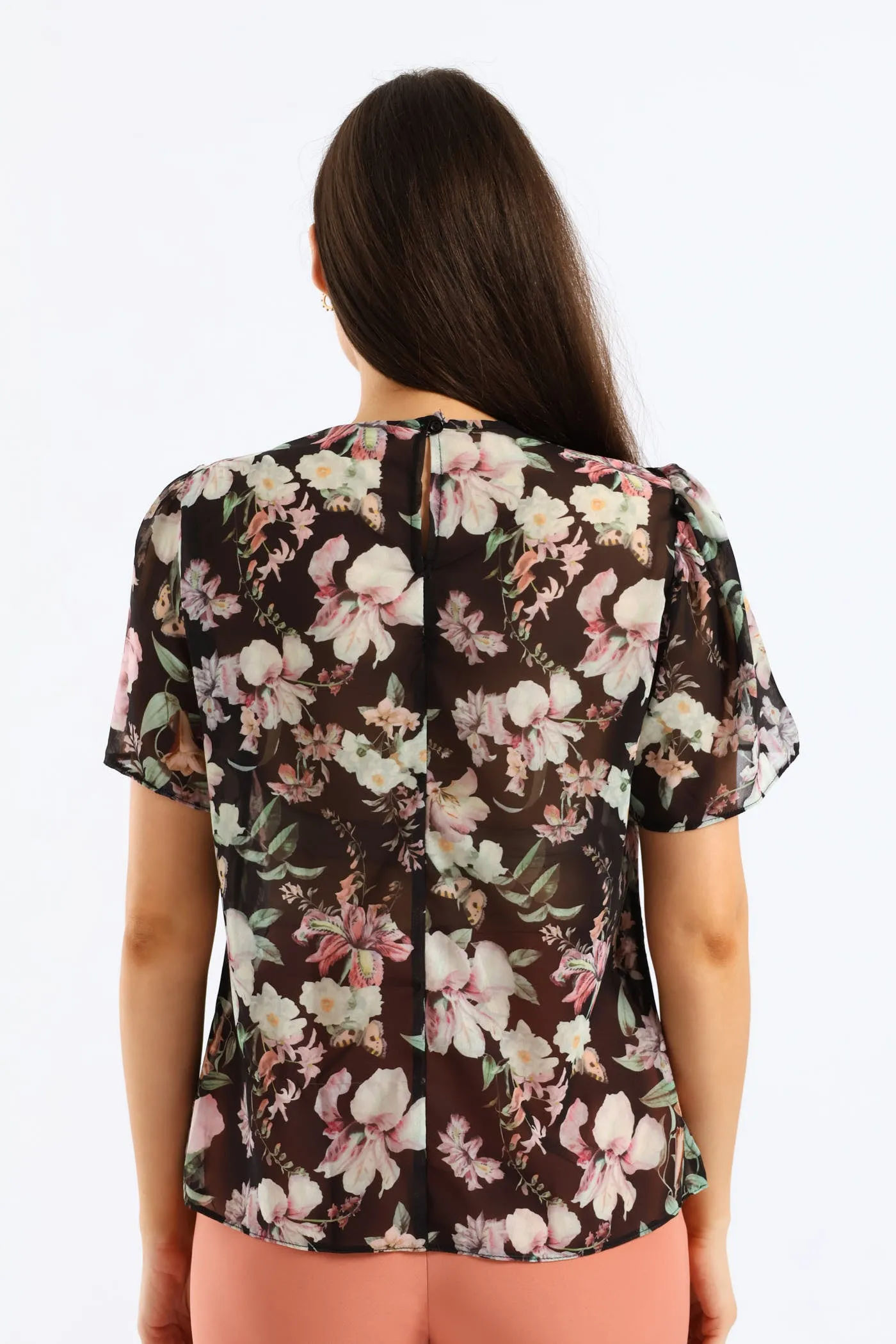 Pleat Neck Flutter Sleeve Blouse - Black sold by Edgars product image thumbnail 3