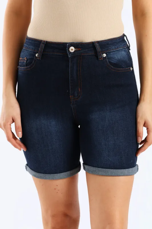 Classic Roll Hem Mid Thigh Supersoft Denim Short - Ink sold by Edgars