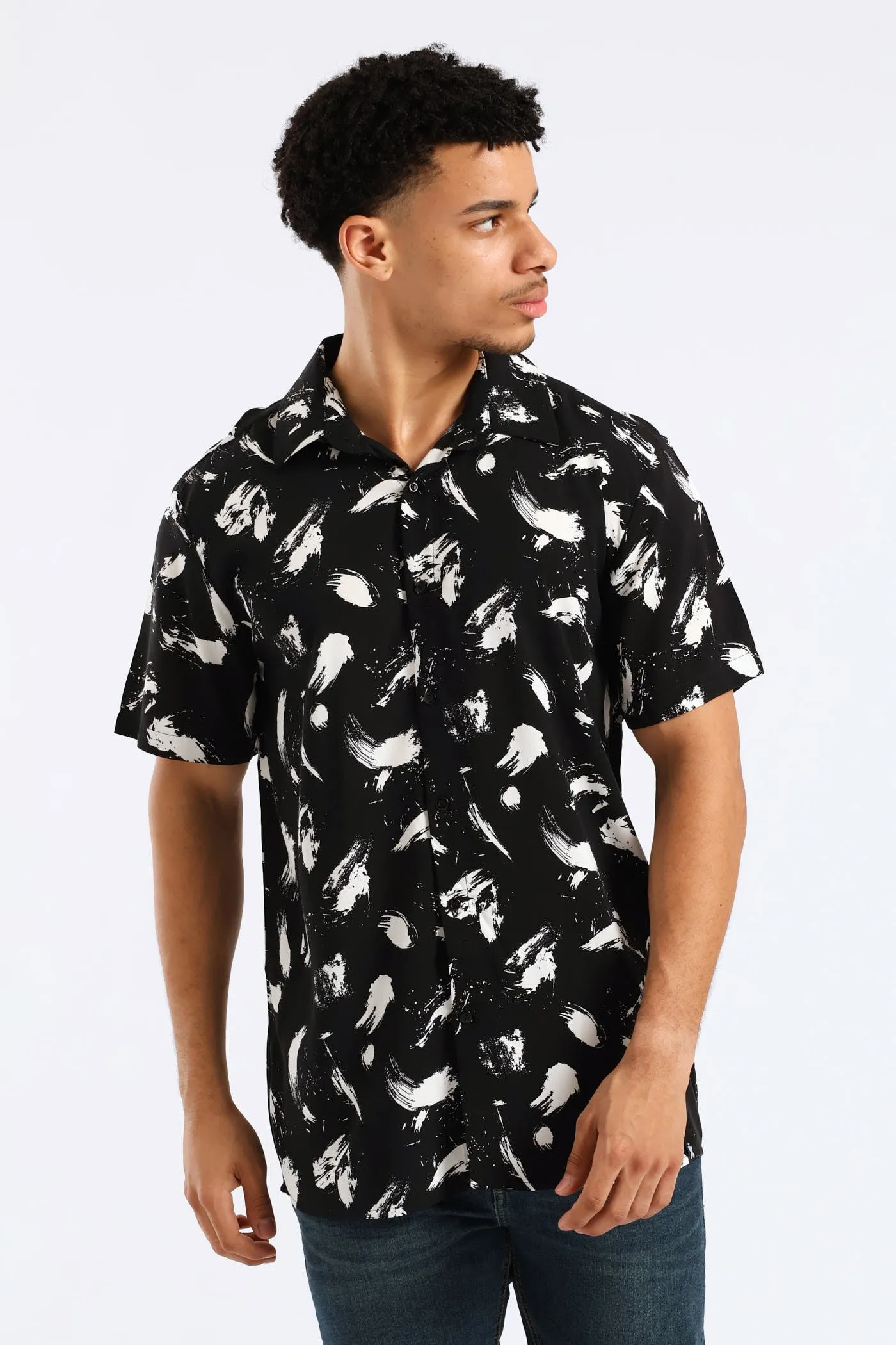 Splash Viscose Print Shirt - Black sold by Edgars