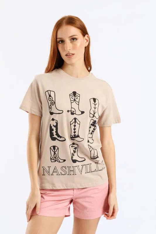 Nashville Boots Tee - Cement Grey sold by Edgars