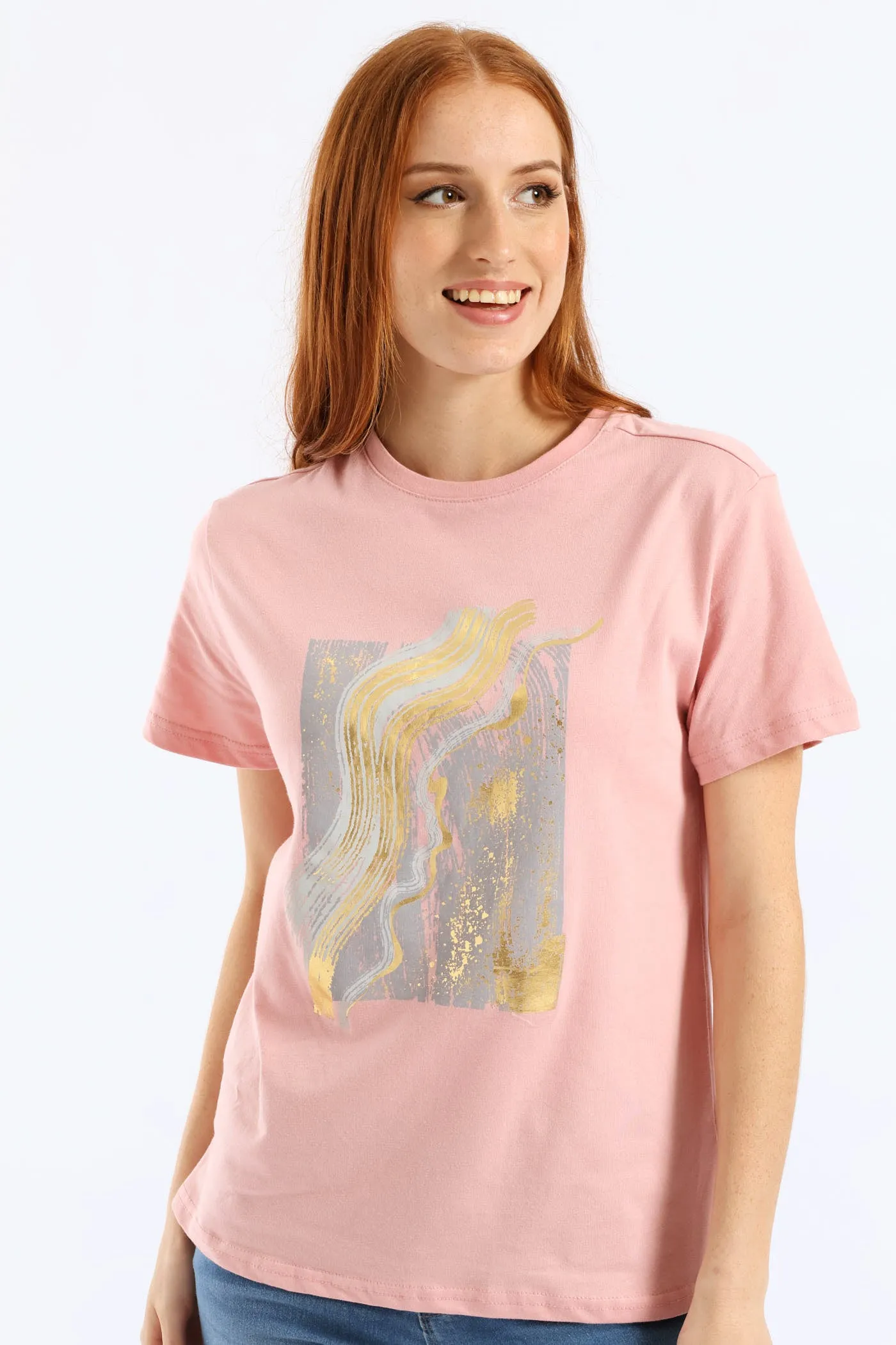Abstract Foil Brushstrokes Tee - Dusty Pink sold by Edgars