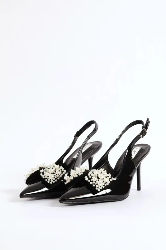 Pearl Bow Slingback Stiletto Heel - Black sold by Edgars