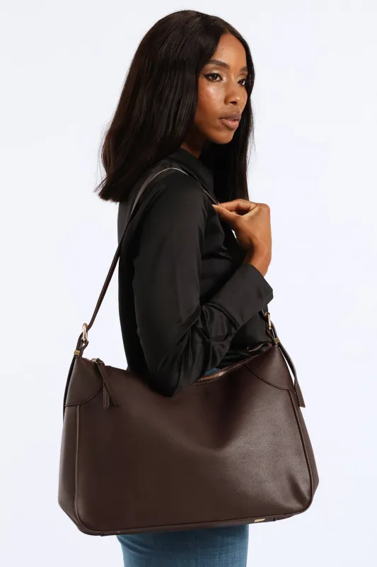 Buckle Detail Shoulder Bag - Chocolate sold by Edgars