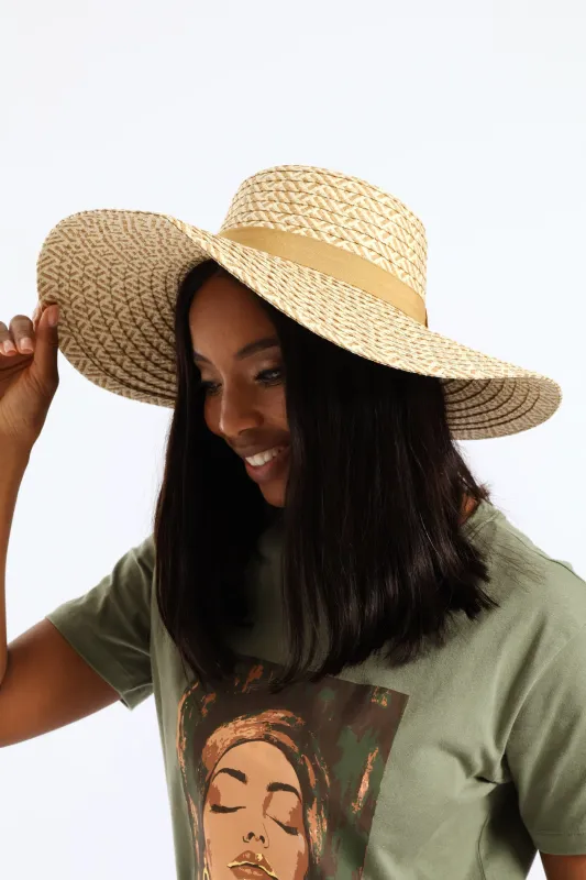 Wide Brim Dual Tone Straw Hat - Multi sold by Edgars