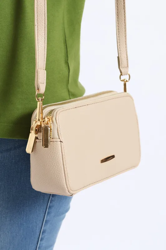 Double Top Zip Camera Bag - Stone sold by Edgars