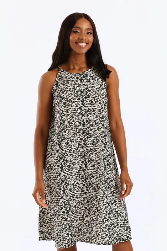 Square Neck Halter Swing Printed Mini Dress - Black/Cream sold by Edgars