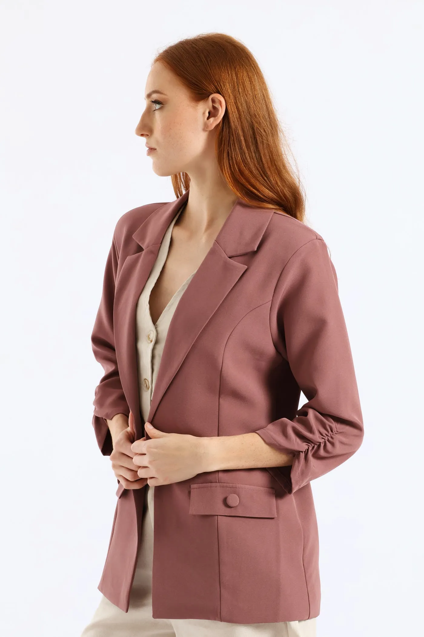 Ruched Sleeve Pocket Button Blazer - Mauve sold by Edgars product image thumbnail 3