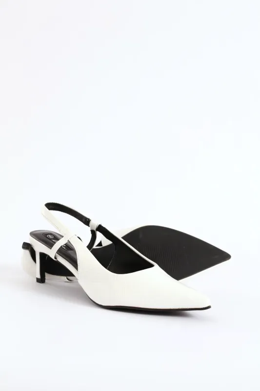 Textured Slingback Kitten Heel - White sold by Edgars