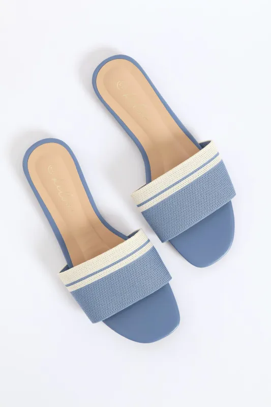 Ribbed Single Band Mule Sandal - Blue/Cream sold by Edgars