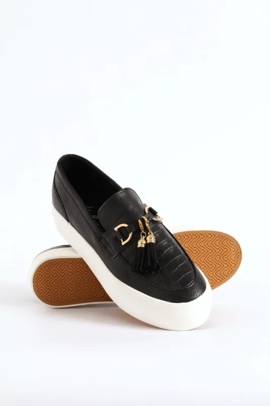 Penny Mock Slip On Sneaker With Detachable Tassels - Black sold by Edgars