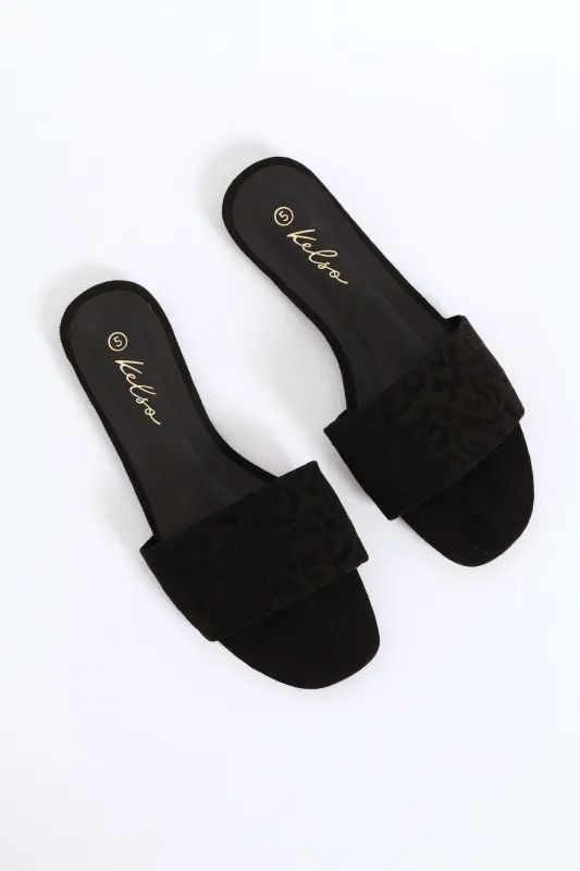 Single Band Animal Print Mule Sandal - Black sold by Edgars