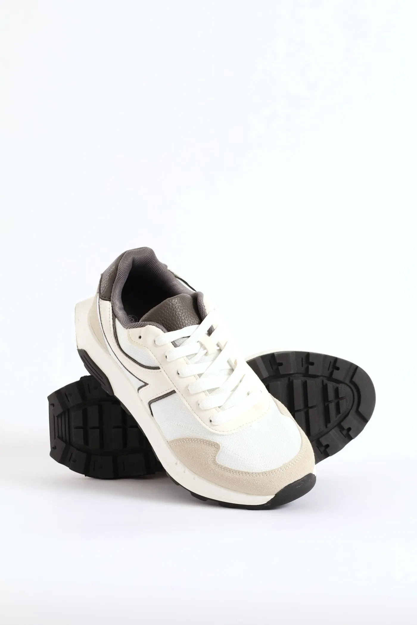Retro Lace Up Trainer - White/Grey sold by Edgars