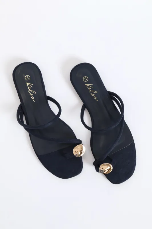 Metal Circle Trim Basic Toe Post Mule Sandal - Navy sold by Edgars