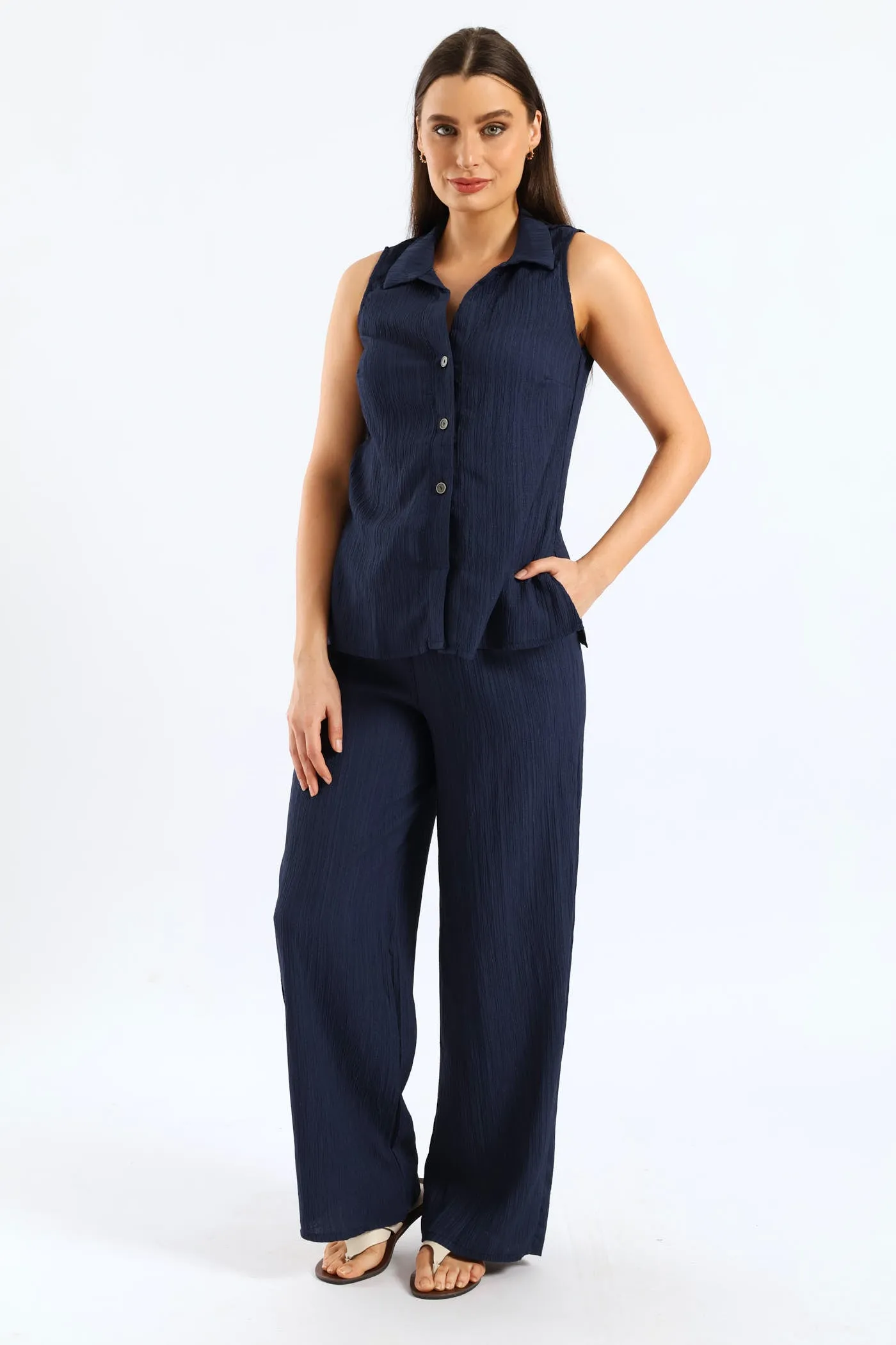 Pull-On Crinkle Pant - Navy sold by Edgars