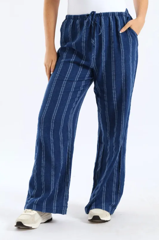 Yarn Dye Vertical Stripe Relaxed Pant - Blue sold by Edgars
