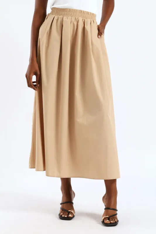 Pull-On Poplin Midaxi Skirt - Stone sold by Edgars